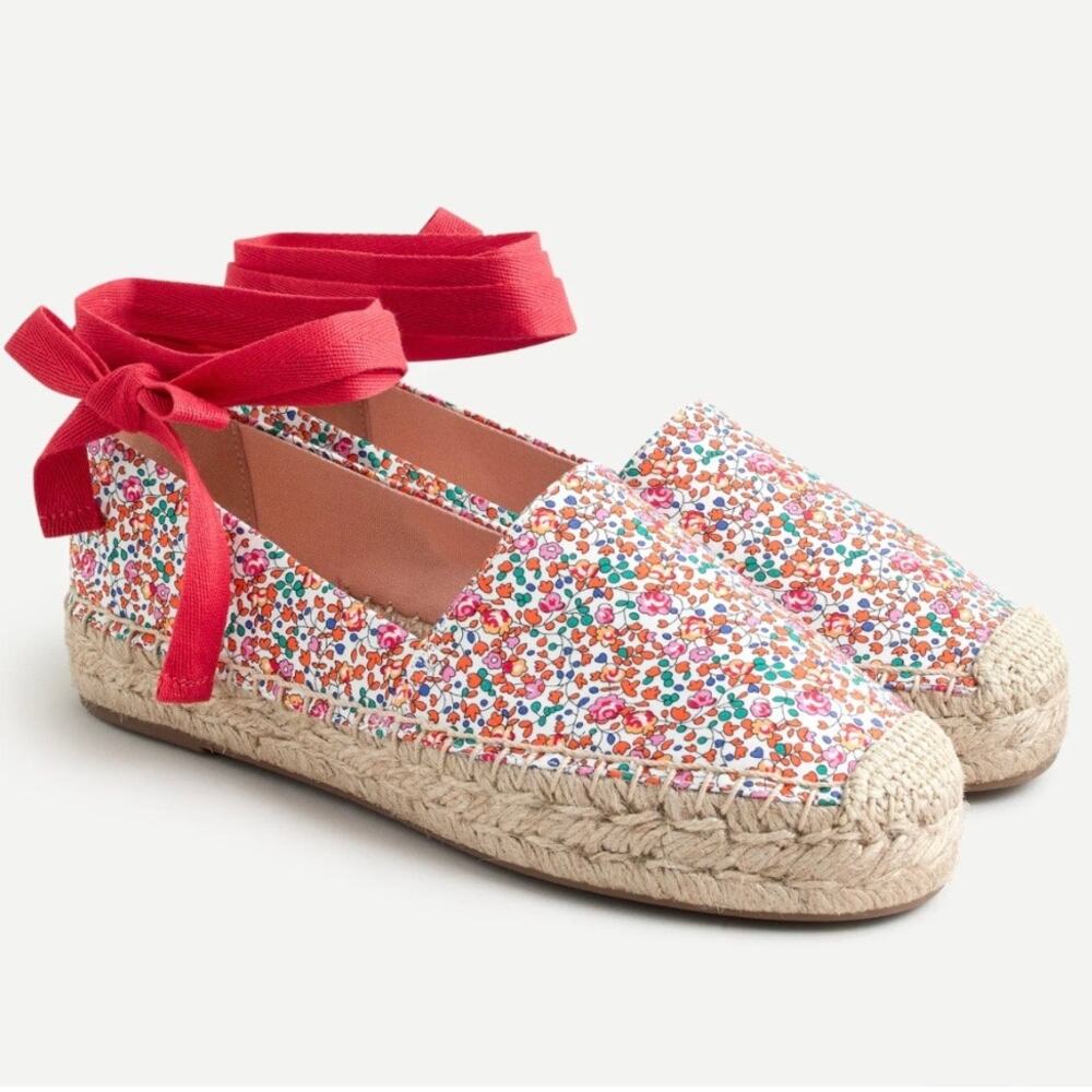 J. CREW x LIBERTY FABRICS | Espadrille Ankle Wrap Tie Bow Eloise Floral | Size 9